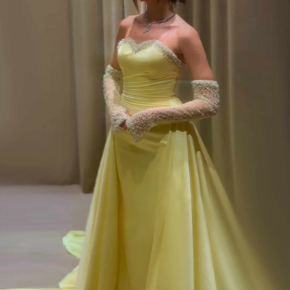 Elegant Sweetheart Yellow Satin Evening Dress SS586