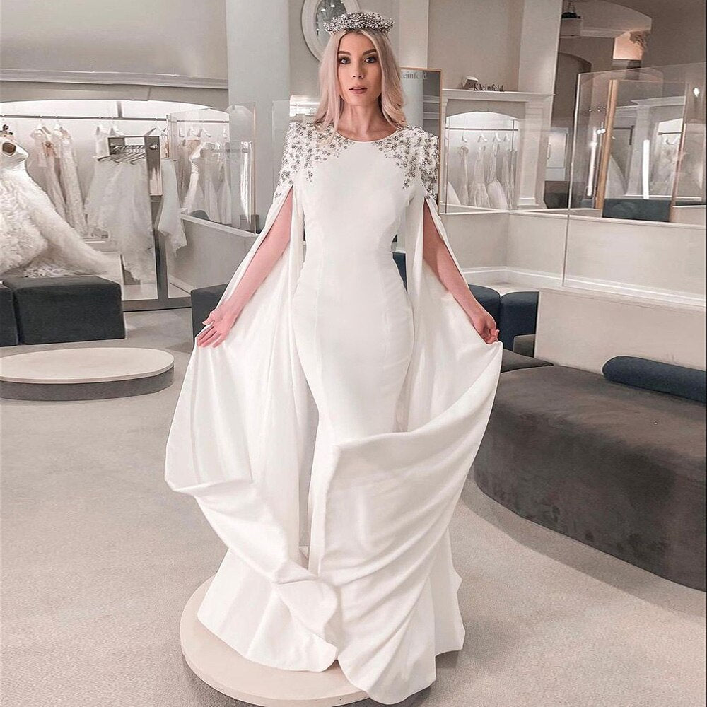 Elegant White Mermaid Dubai Evening Dress Wirth Cape SS200