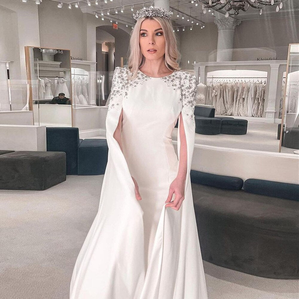 Elegant White Mermaid Dubai Evening Dress Wirth Cape SS200