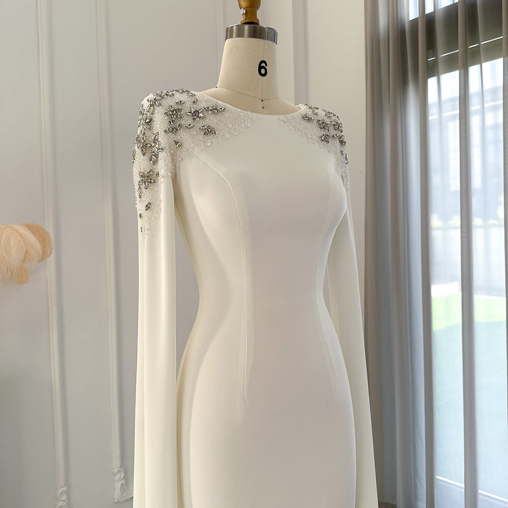 Elegant White Mermaid Dubai Evening Dress Wirth Cape SS200