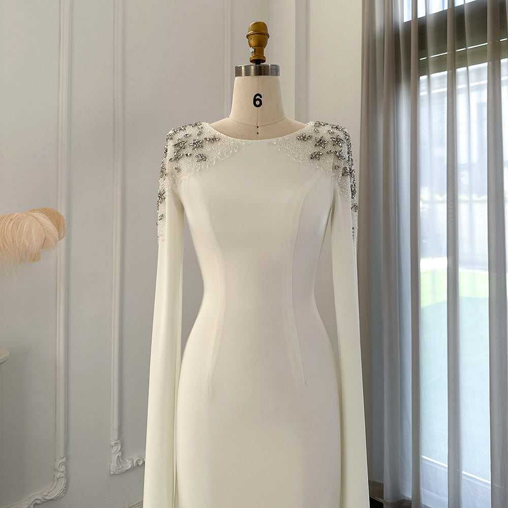 Elegant White Mermaid Dubai Evening Dress Wirth Cape SS200