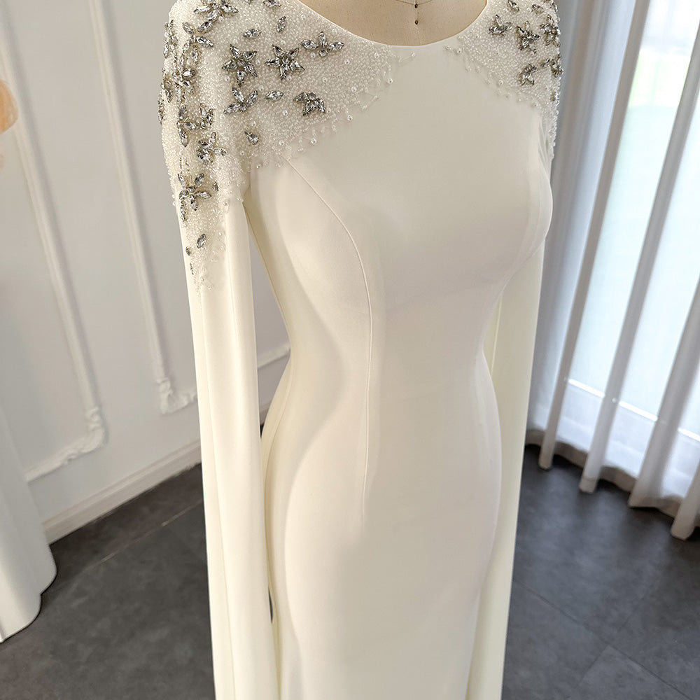 Elegant White Mermaid Dubai Evening Dress Wirth Cape SS200
