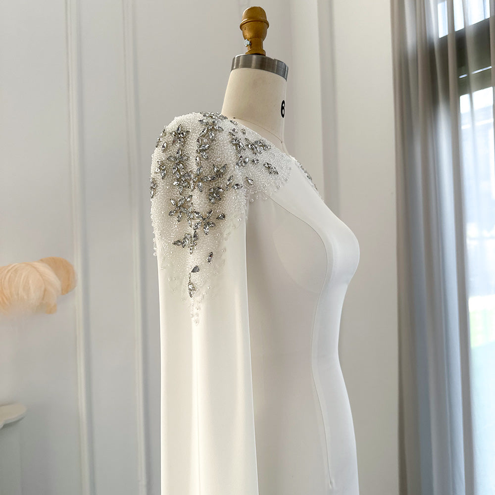 Elegant White Mermaid Dubai Evening Dress Wirth Cape SS200