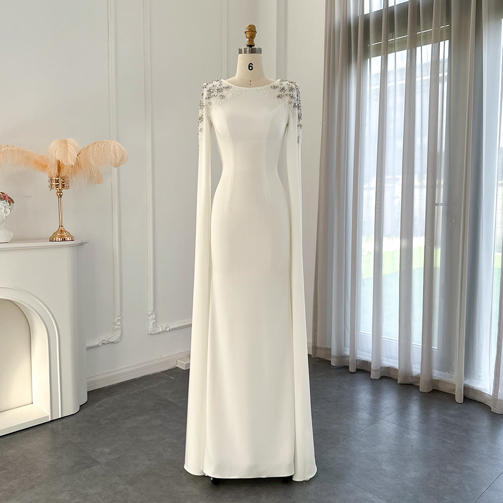 Elegant White Mermaid Dubai Evening Dress Wirth Cape SS200