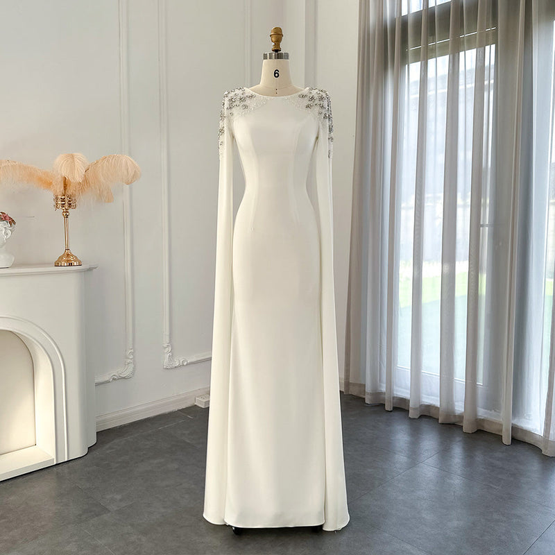 Elegant White Mermaid Dubai Evening Dress Wirth Cape SS200
