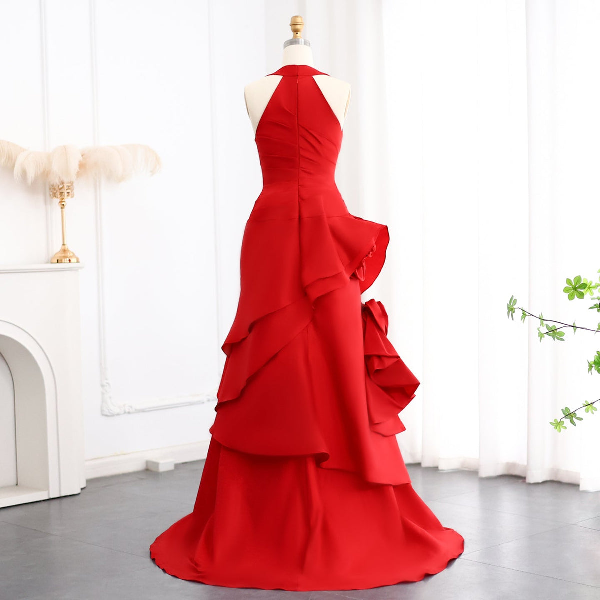 Elegant Wine Red Mermaid 3D Flowers Evening Dress SF029