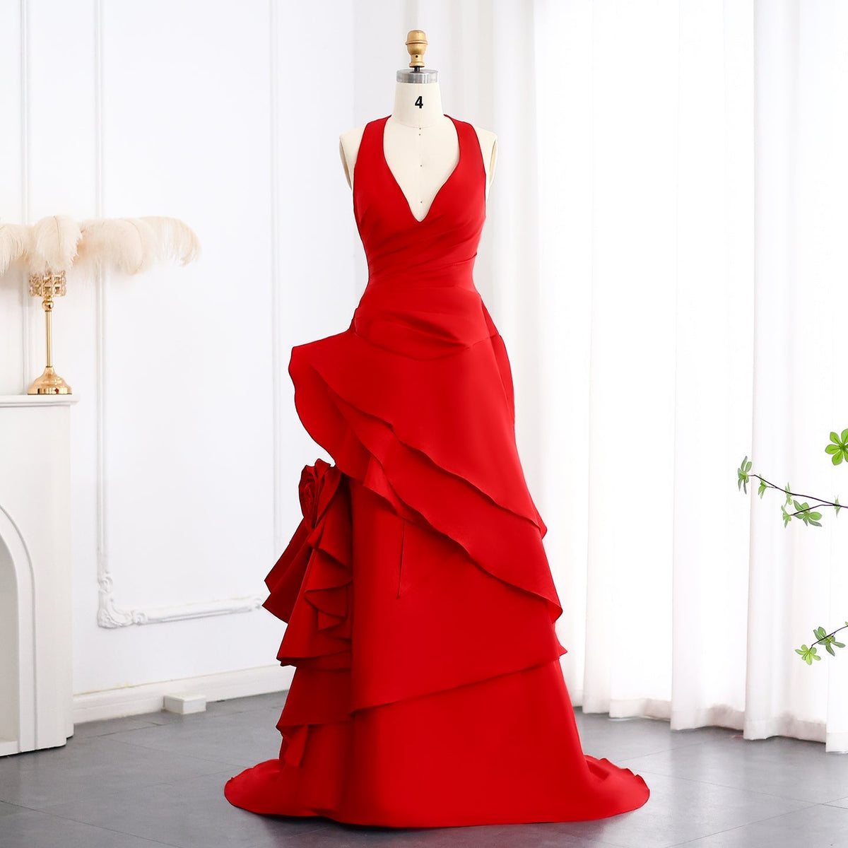 Elegant Wine Red Mermaid 3D Flowers Evening Dress SF029