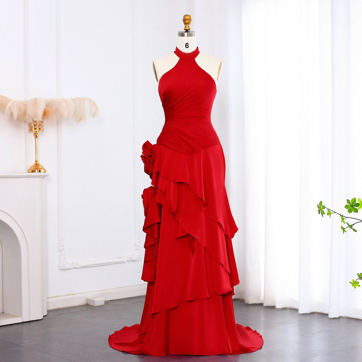 Elegant Wine Red Mermaid 3D Flowers Evening Dress SF029