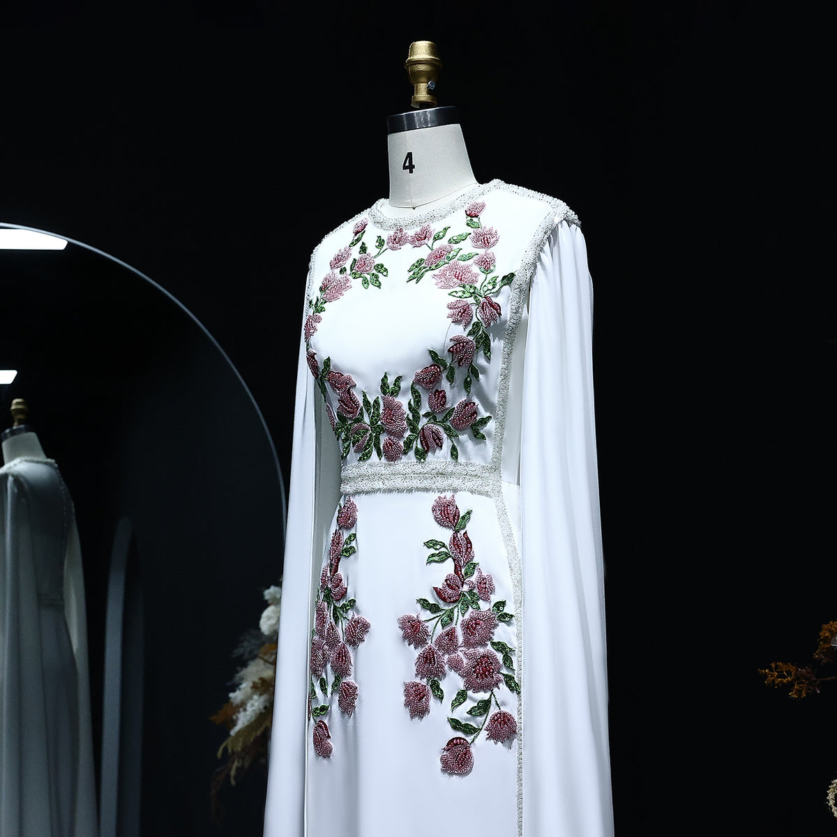 Embroidered Beaded Black Evening Dress with Cape Sleeves SS487