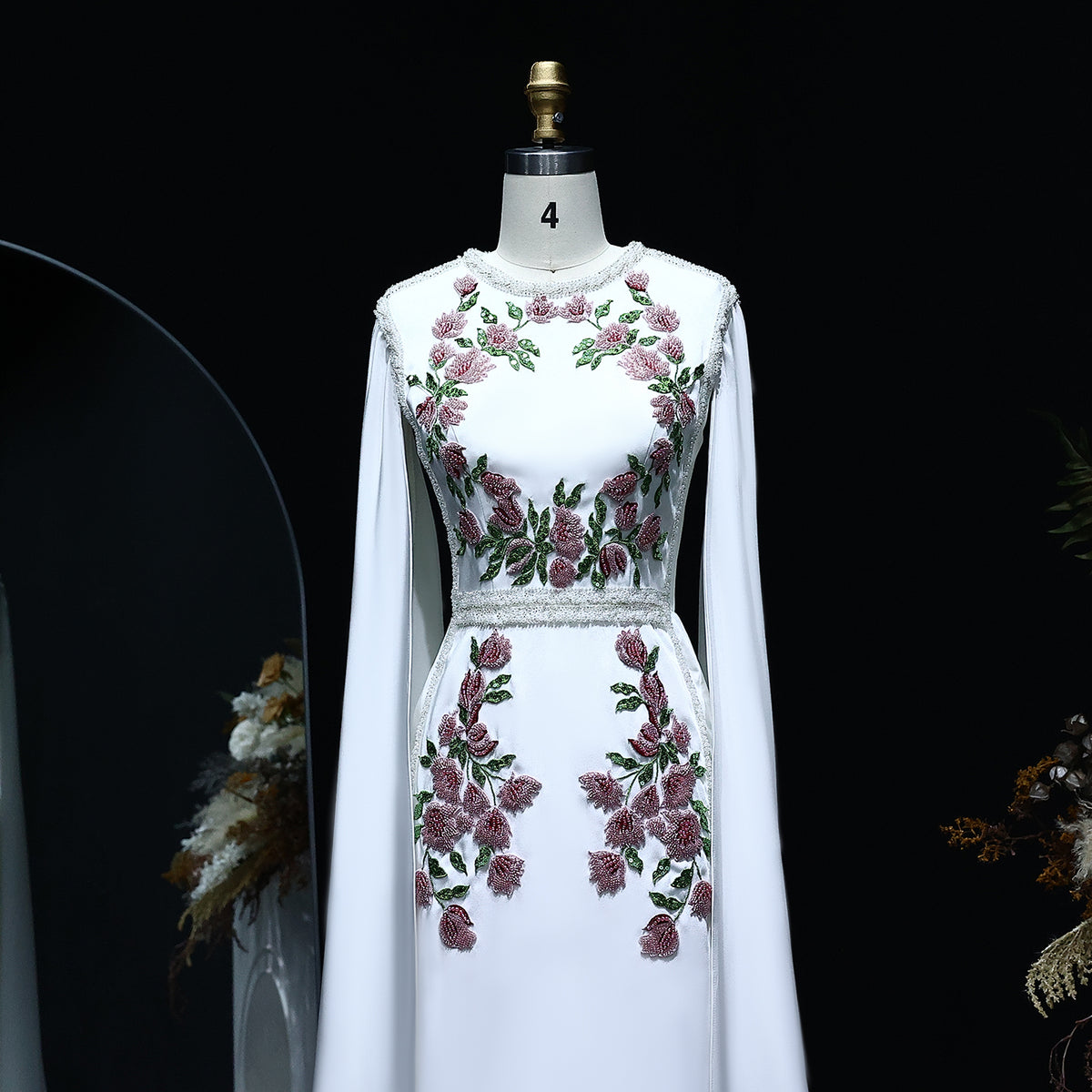 Embroidered Beaded Black Evening Dress with Cape Sleeves SS487