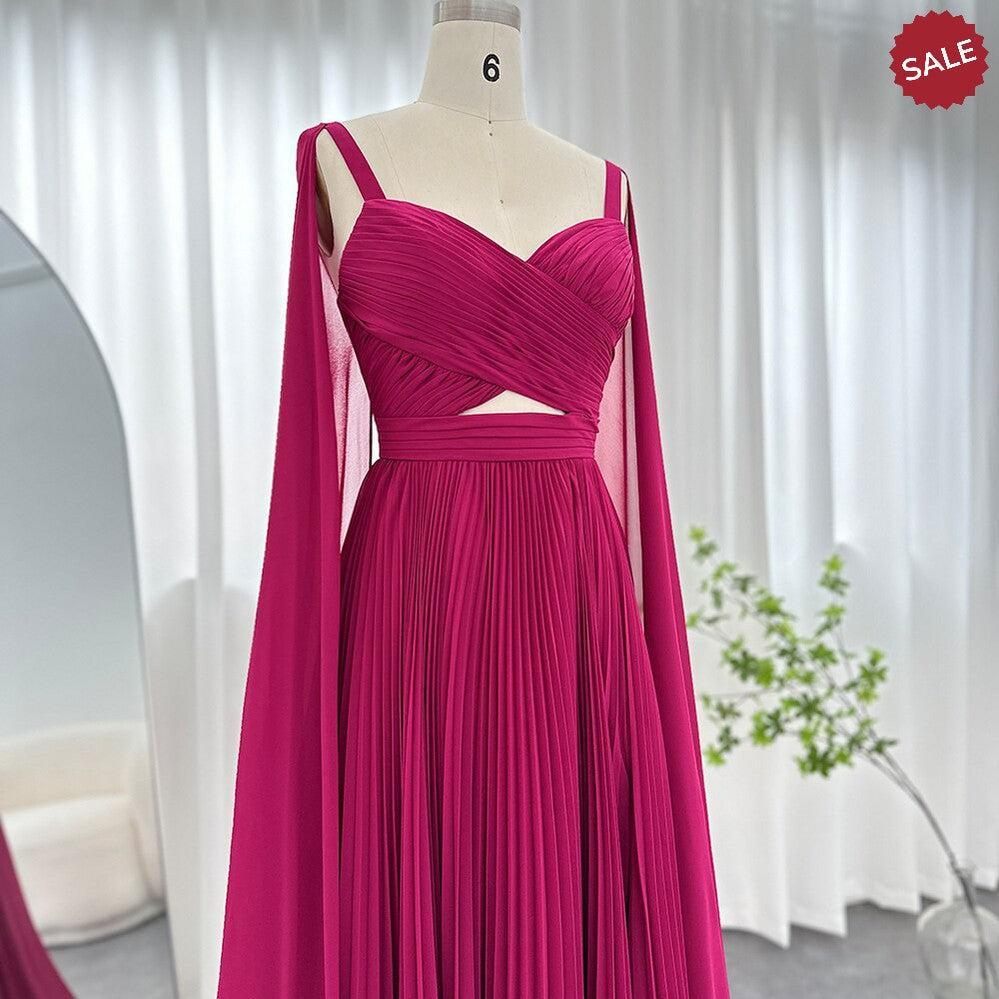 Fuchsia Evening Dresses with Cape Sleeves Yellow Wedding Party Gowns SF090