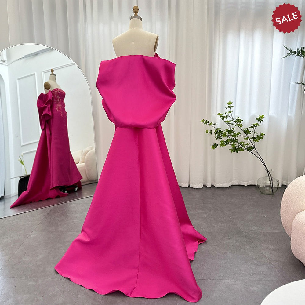 Fuchsia Mermaid Dubai Luxury Evening Dresses with Cape Shawl SS296