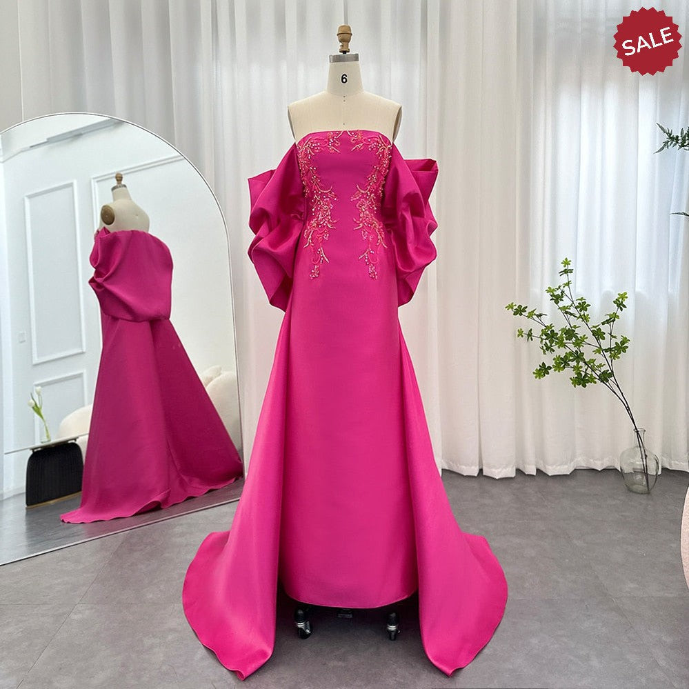 Fuchsia Mermaid Dubai Luxury Evening Dresses with Cape Shawl SS296