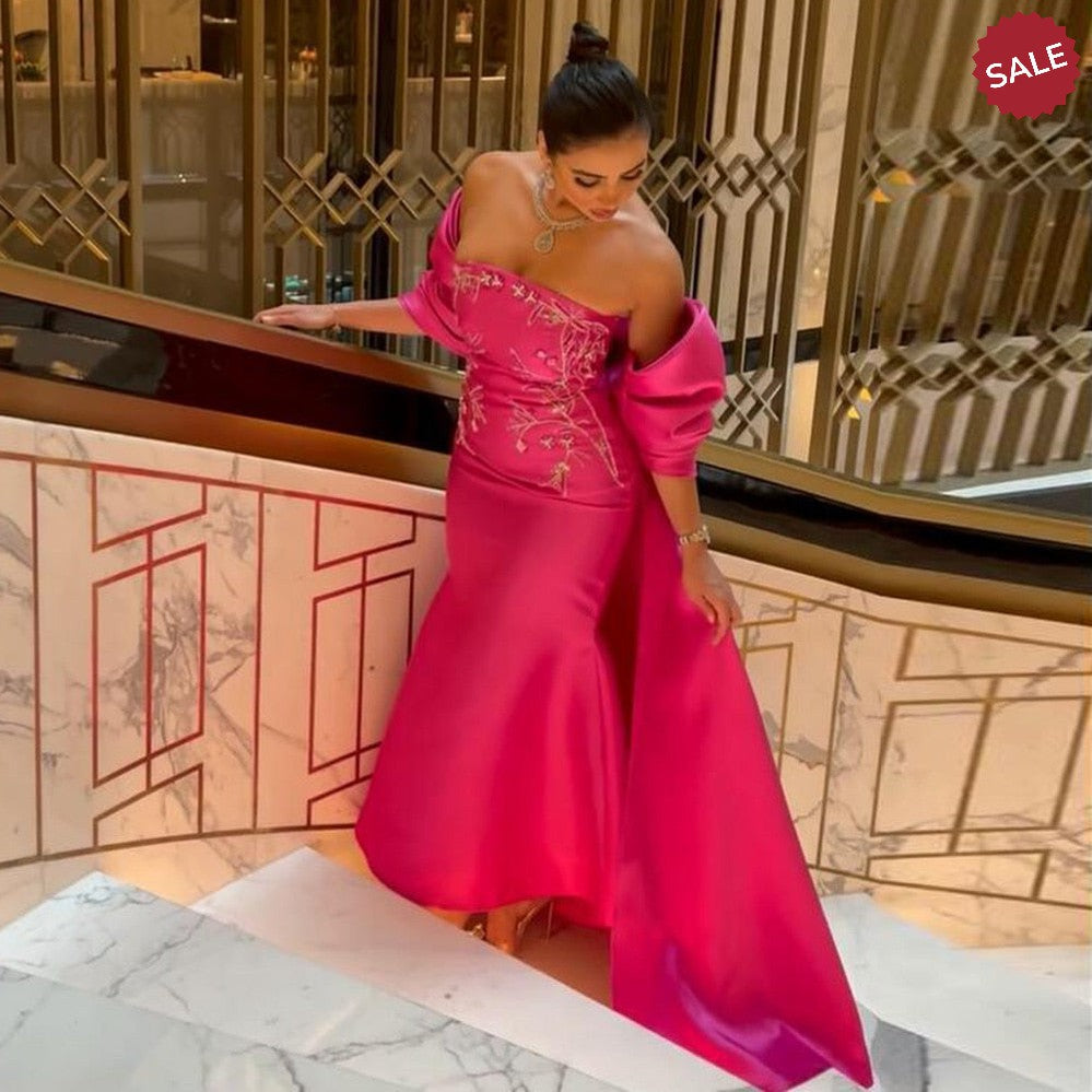 Fuchsia Mermaid Dubai Luxury Evening Dresses with Cape Shawl SS296