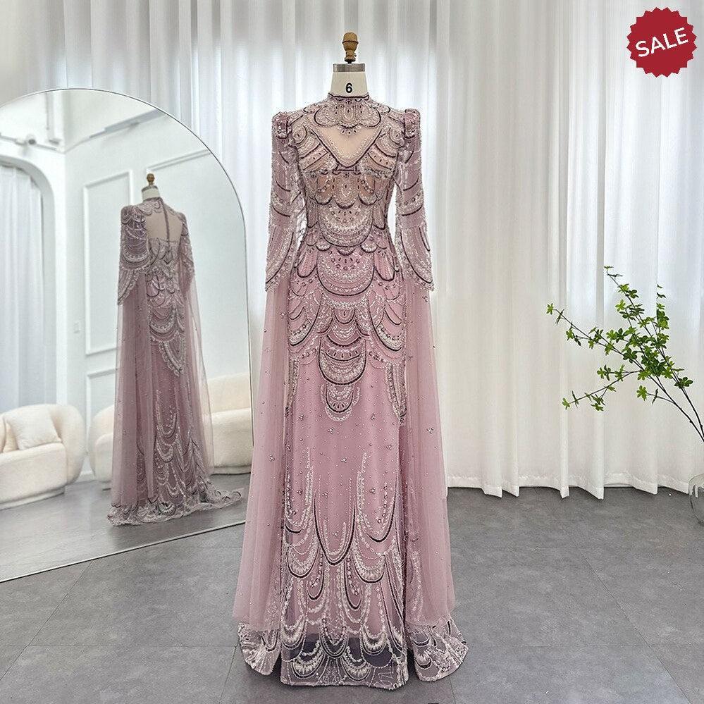 Green Luxury Dubai Mermaid Evening Dresses with Cape Sleeves Arabic SS145