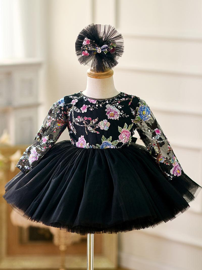 Jill Black Baby Long Sleeve Adorable Knee Length Girl Dress J057