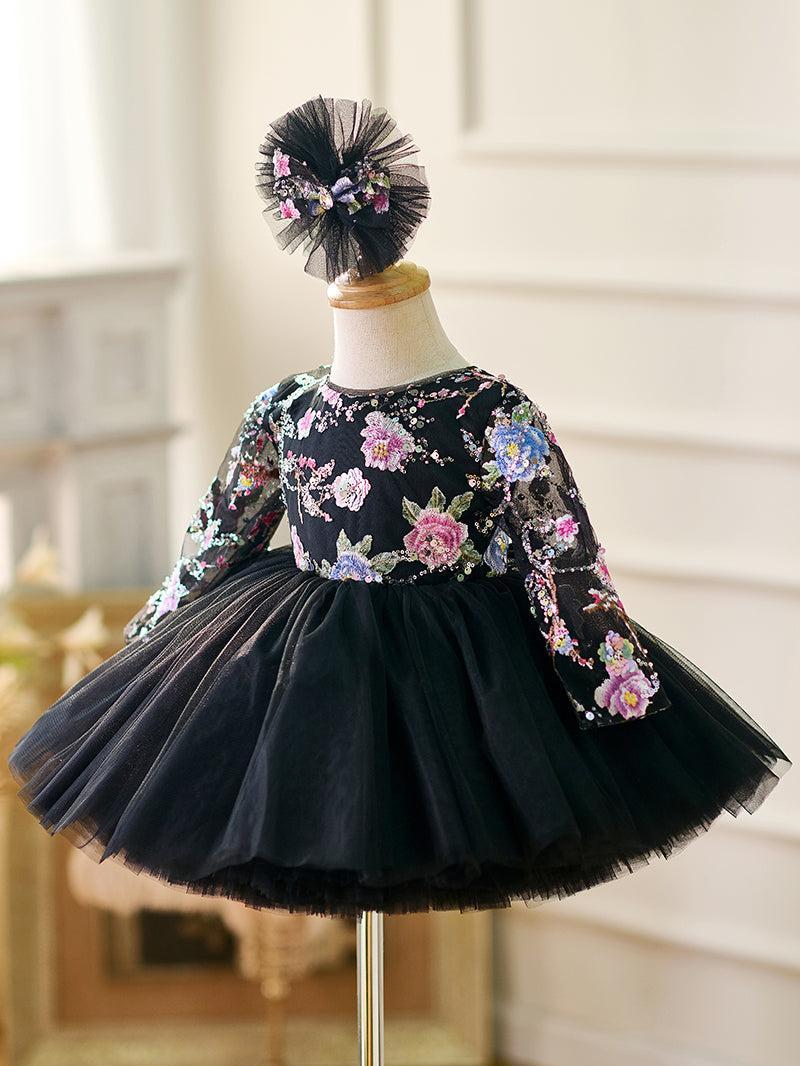 Jill Black Baby Long Sleeve Adorable Knee Length Girl Dress J057