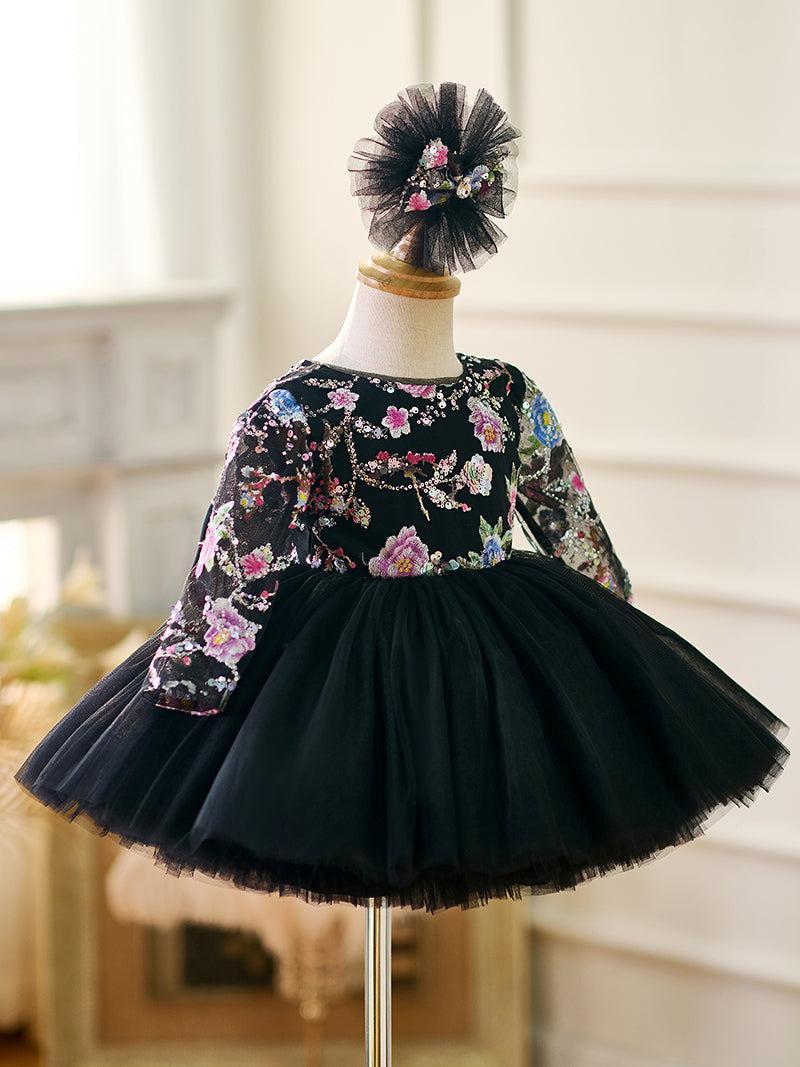 Jill Black Baby Long Sleeve Adorable Knee Length Girl Dress J057