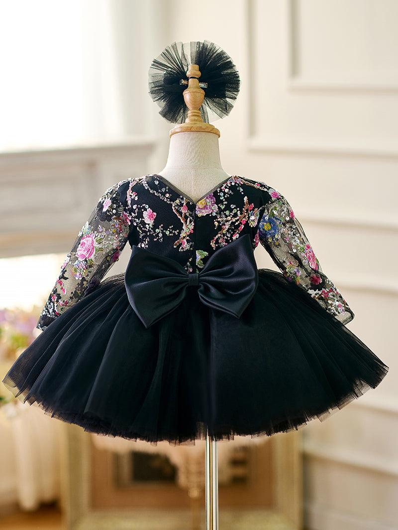 Jill Black Baby Long Sleeve Adorable Knee Length Girl Dress J057