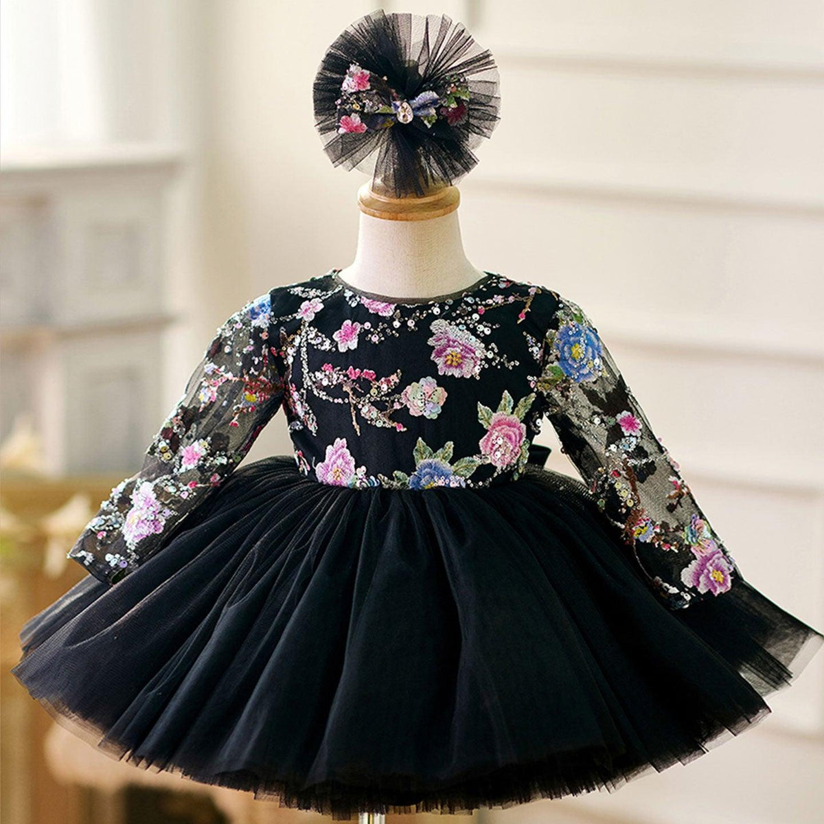 Jill Black Baby Long Sleeve Adorable Knee Length Girl Dress J057