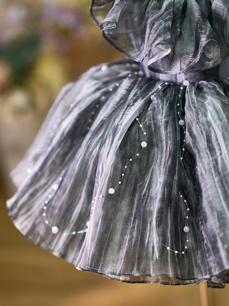 Jill Black Baby Puffy Sleeve Pearls Knee Length Birthday Girl Dress J024