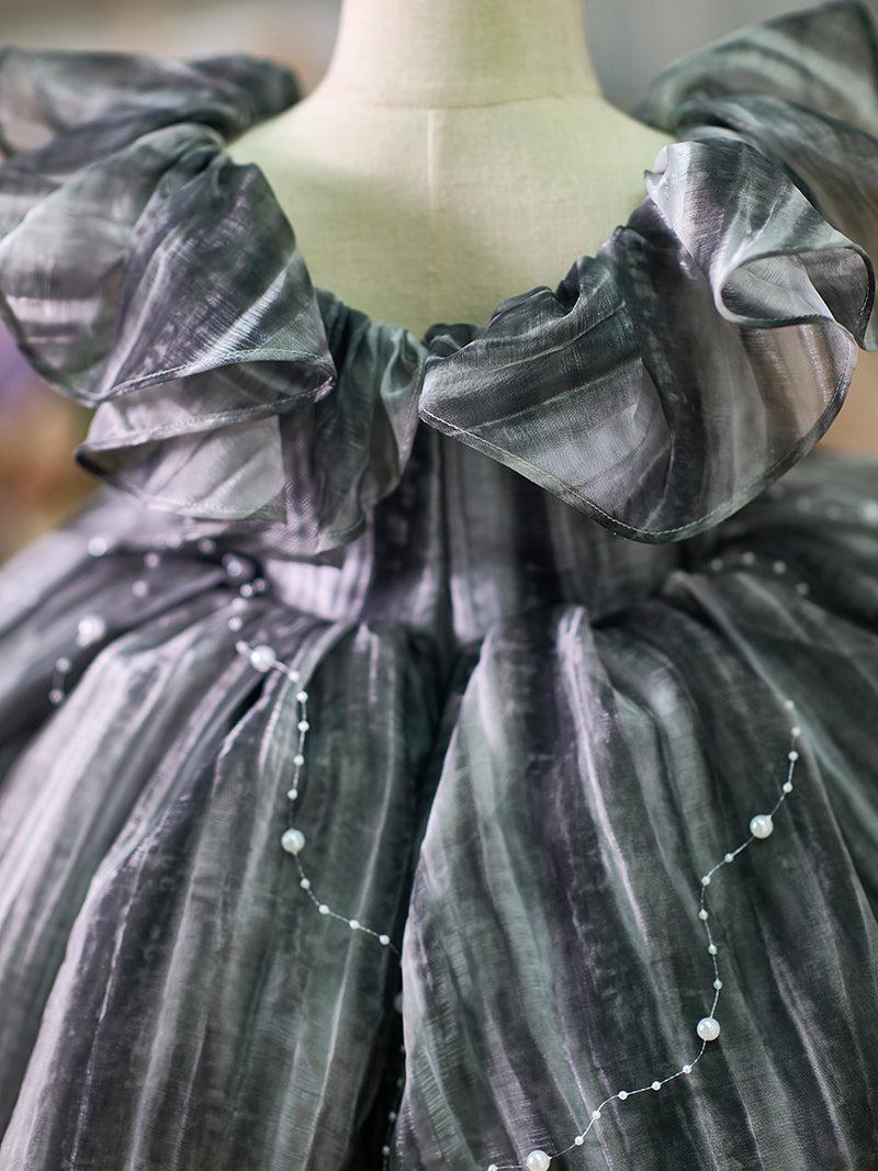 Jill Black Baby Puffy Sleeve Pearls Knee Length Birthday Girl Dress J024