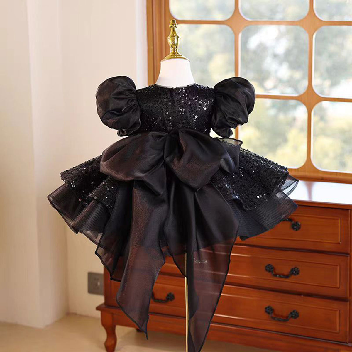 Jill Black Flower Girl Dress Princess Kids 1st Birthday J459