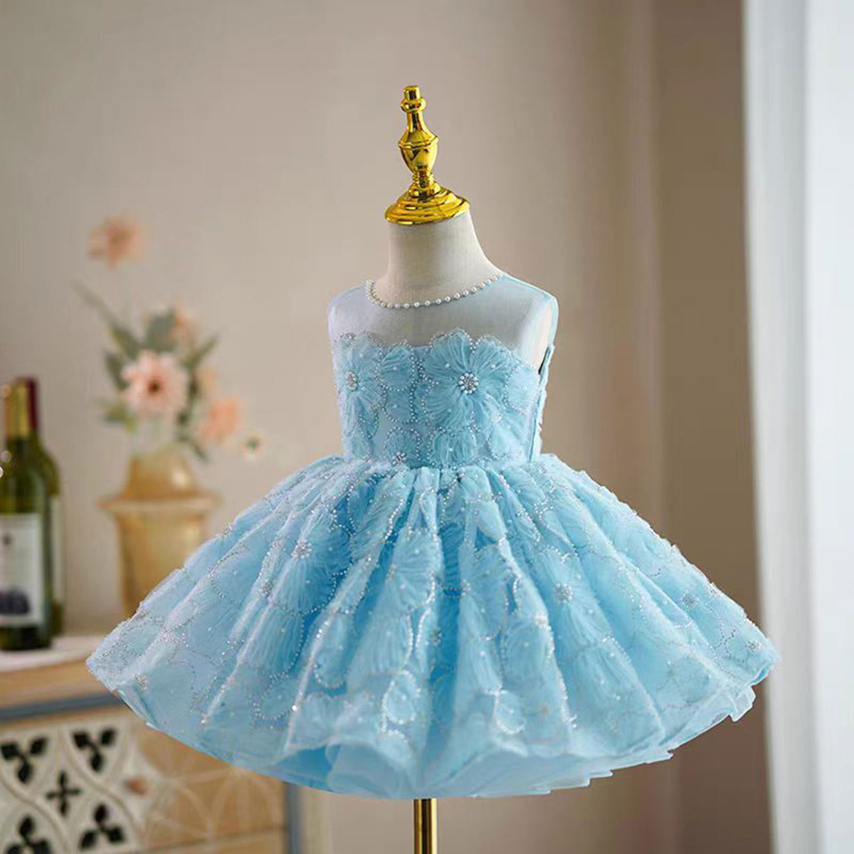 Jill Blue Flower Girl Princess Dress for Kids Wedding Birthday Party J776