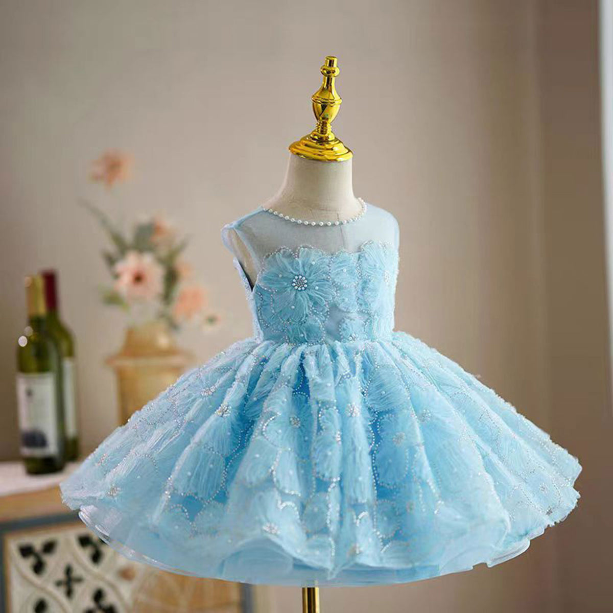 Jill Blue Flower Girl Princess Dress for Kids Wedding Birthday Party J776