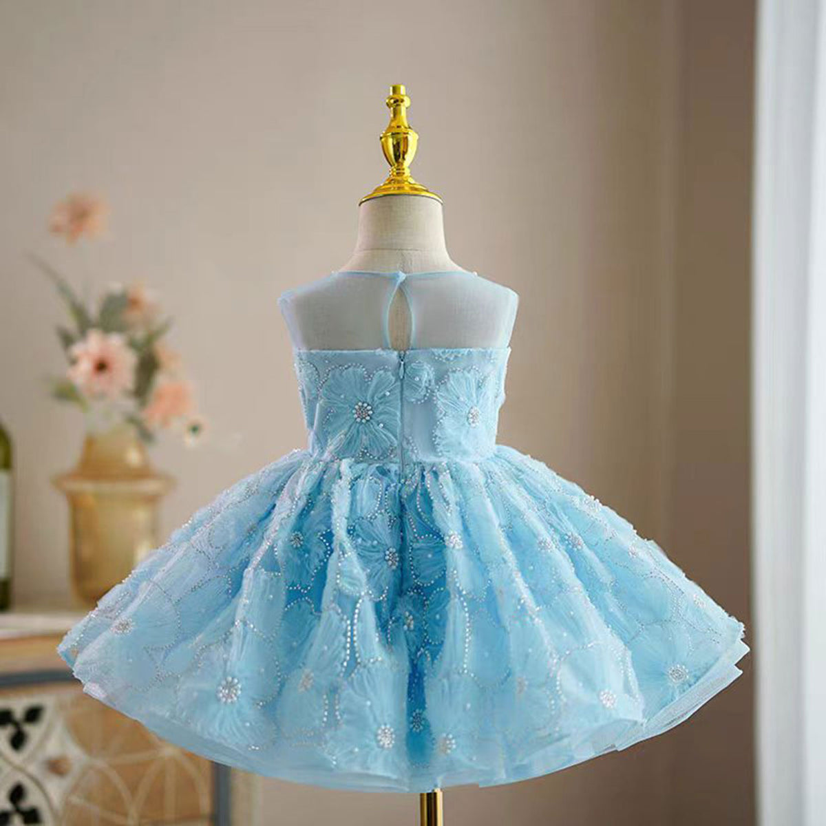 Jill Blue Flower Girl Princess Dress for Kids Wedding Birthday Party J776