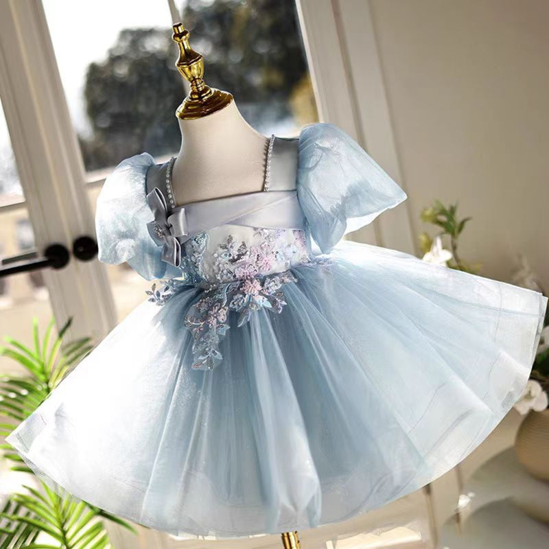 Jill Blue Girl Dress Wedding Birthday Party Holiday Knee Length J761