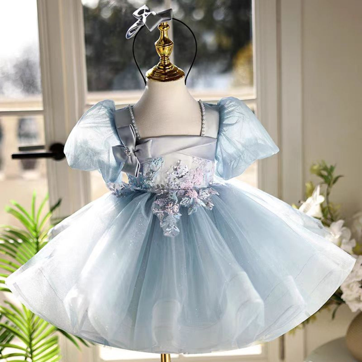 Jill Blue Girl Dress Wedding Birthday Party Holiday Knee Length J761