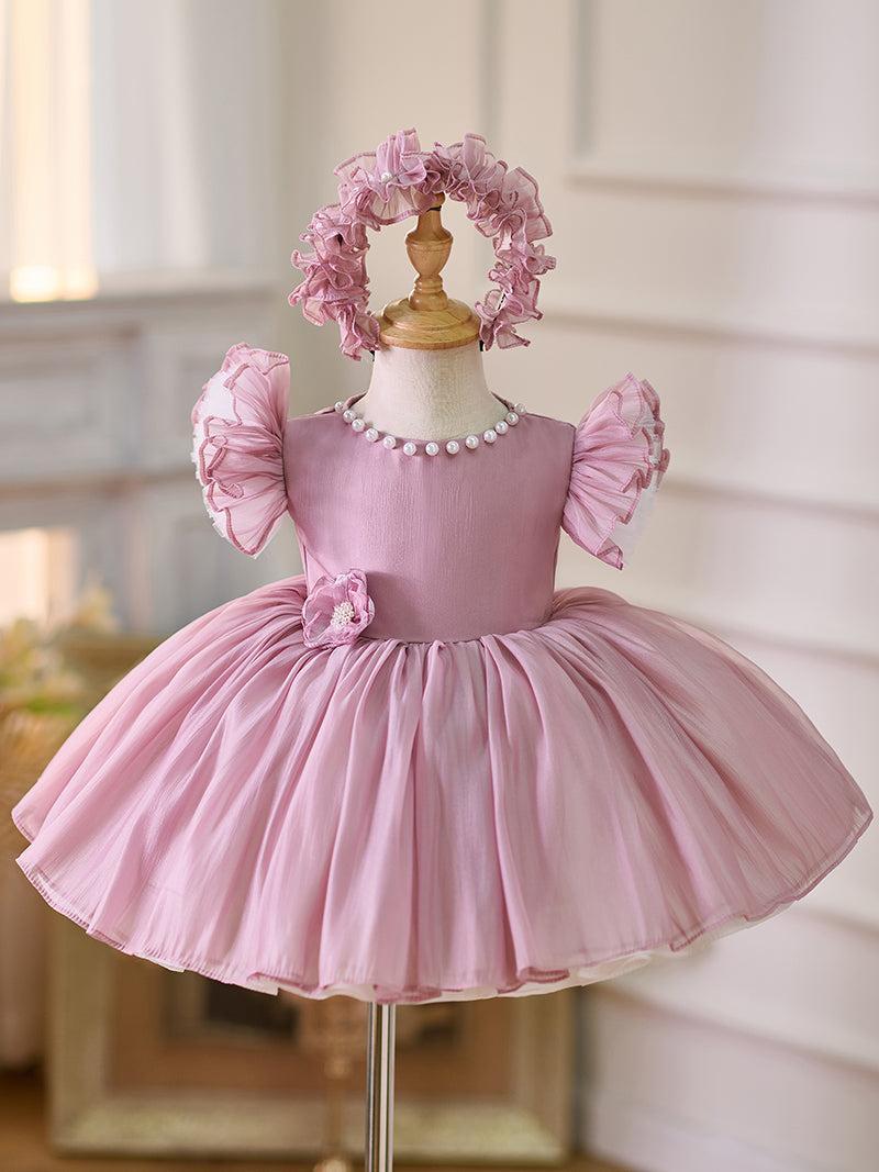 Jill Blue/Green Baby Puffy Sleeve Adorable Girl Dress with Flowers J035