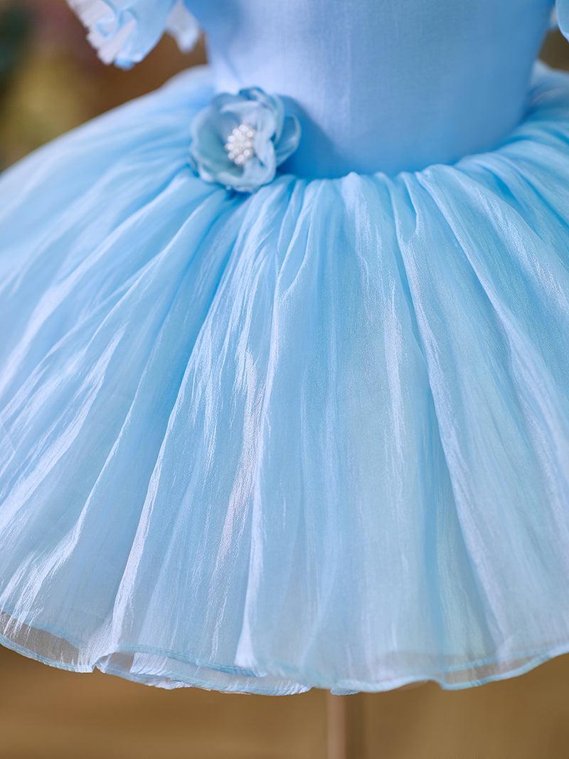 Jill Blue/Green Baby Puffy Sleeve Adorable Girl Dress with Flowers J035