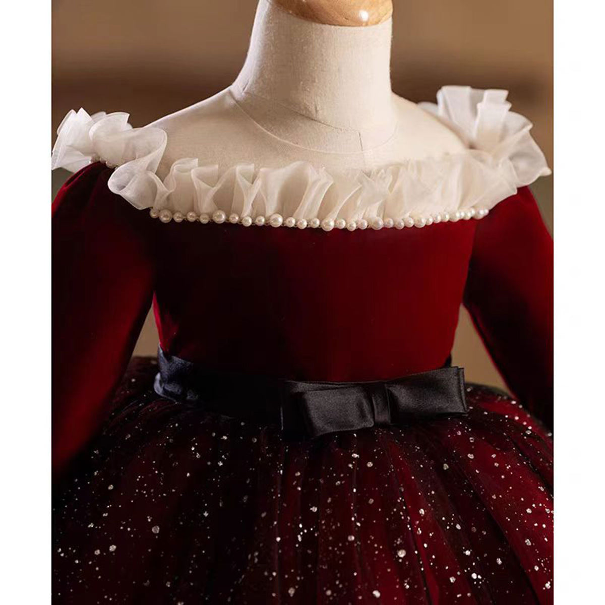 Jill Burgundy Flower Girl Dress Scalloped for Princess Kids 1st Birthday Party J478
