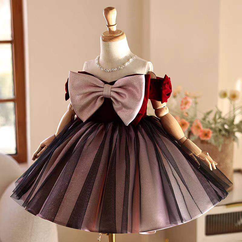 Jill Burgundy Flower Girl Dress for Kids Birthday Party J464
