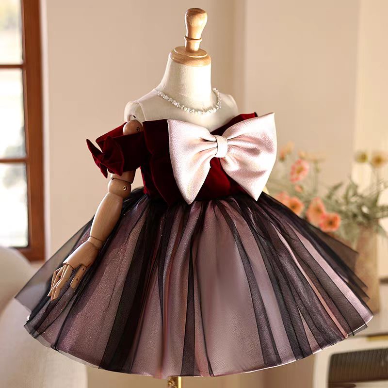 Jill Burgundy Flower Girl Dress for Kids Birthday Party J464