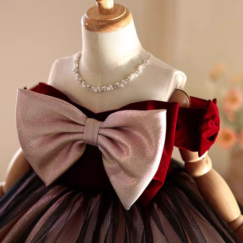 Jill Burgundy Flower Girl Dress for Kids Birthday Party J464