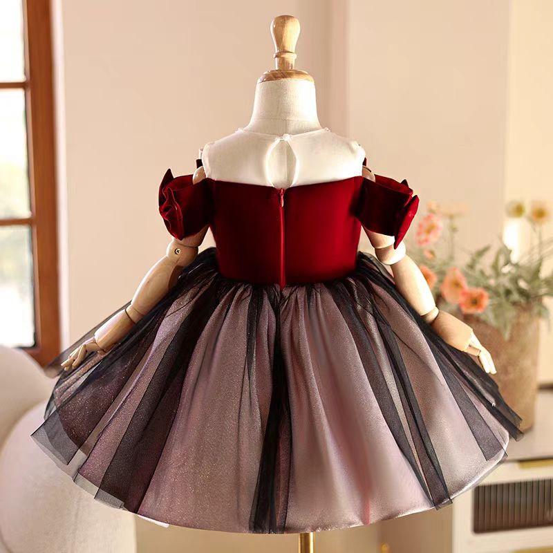 Jill Burgundy Flower Girl Dress for Kids Birthday Party J464