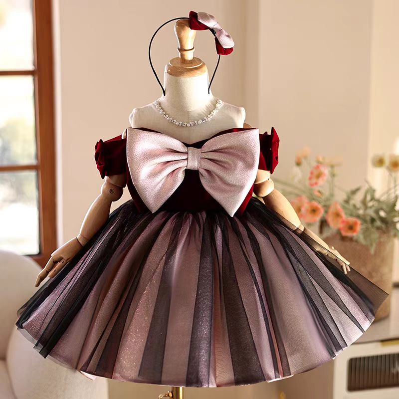 Jill Burgundy Flower Girl Dress for Kids Birthday Party J464