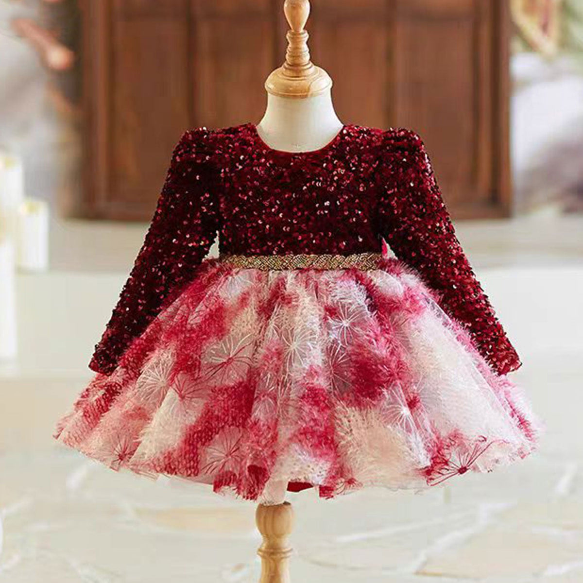 Jill Burgundy Girl Dress for Kids Party Ball Gown J721