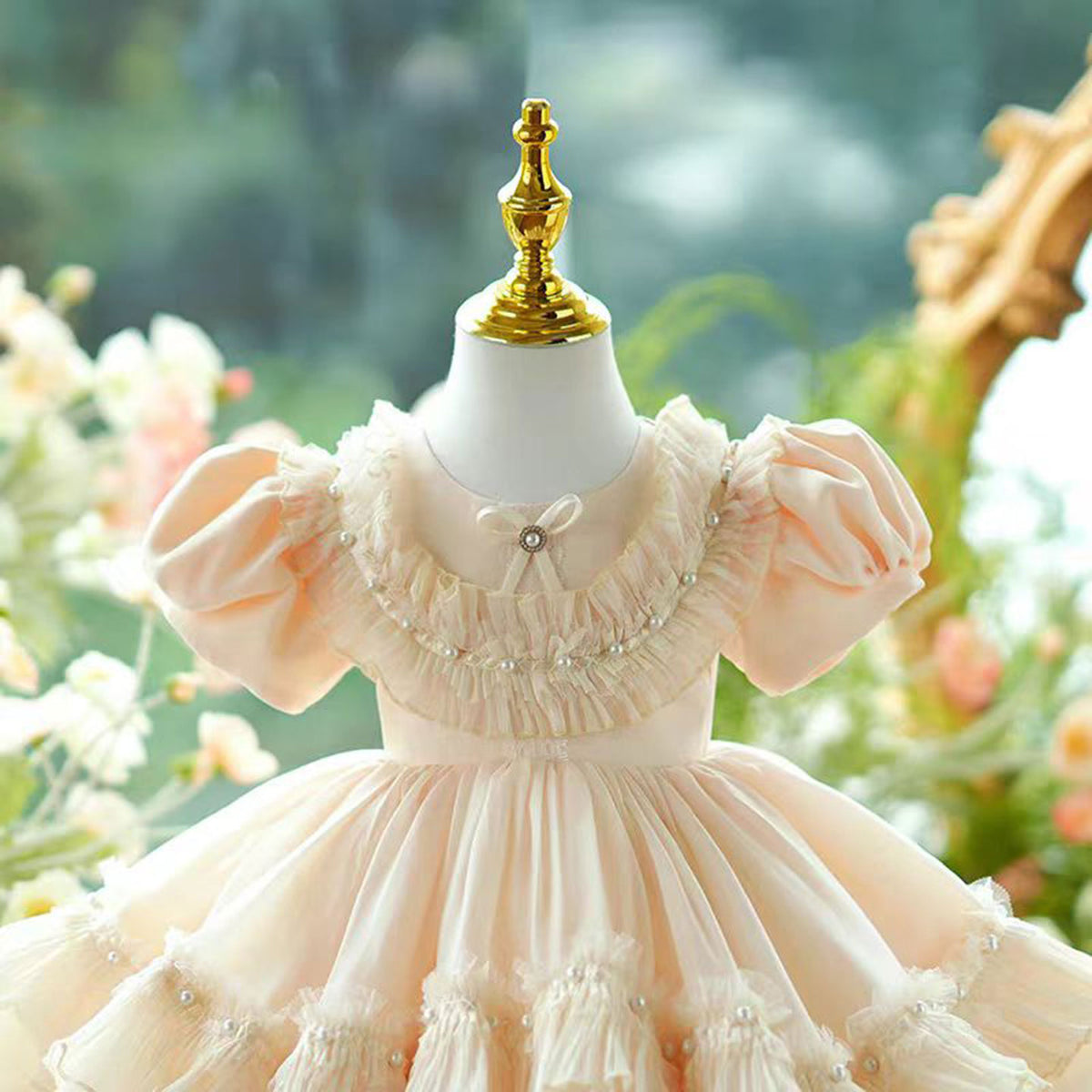 Jill Champagne Tulle Girl Dress Lace Toddler Kids 1st Birthday Gown J456