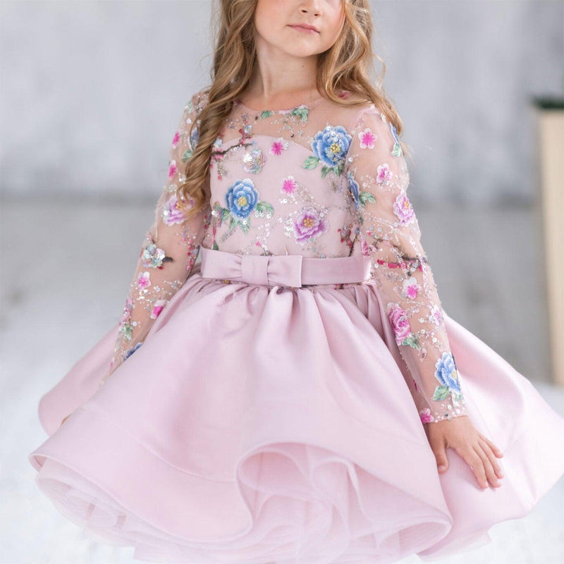 Jill Elegant Blue Girl Bridesmaides Dress Full Sleeve J179