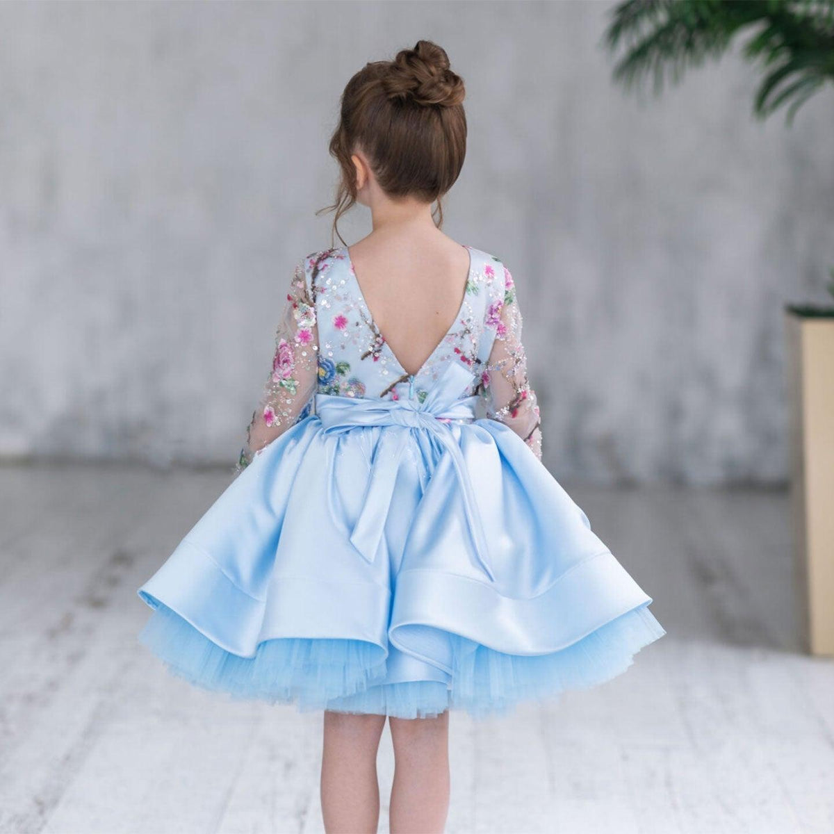 Jill Elegant Blue Girl Bridesmaides Dress Full Sleeve J179