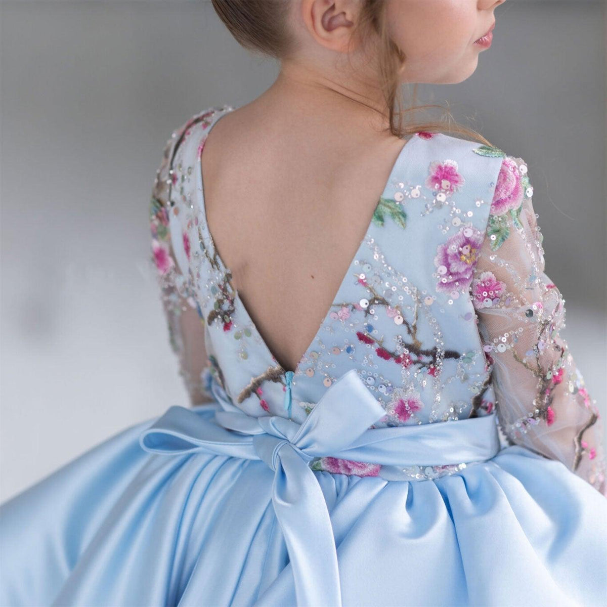 Jill Elegant Blue Girl Bridesmaides Dress Full Sleeve J179