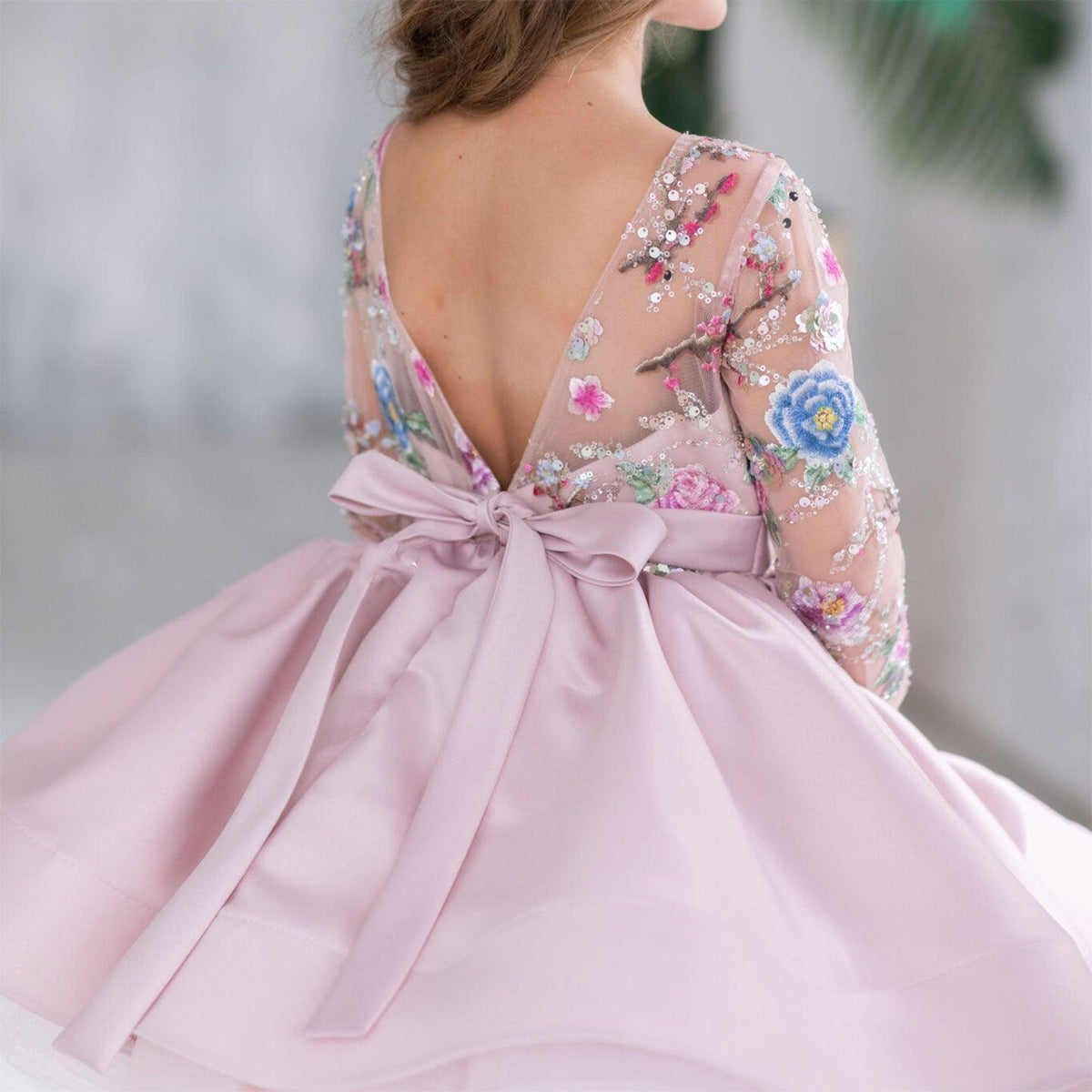 Jill Elegant Blue Girl Bridesmaides Dress Full Sleeve J179