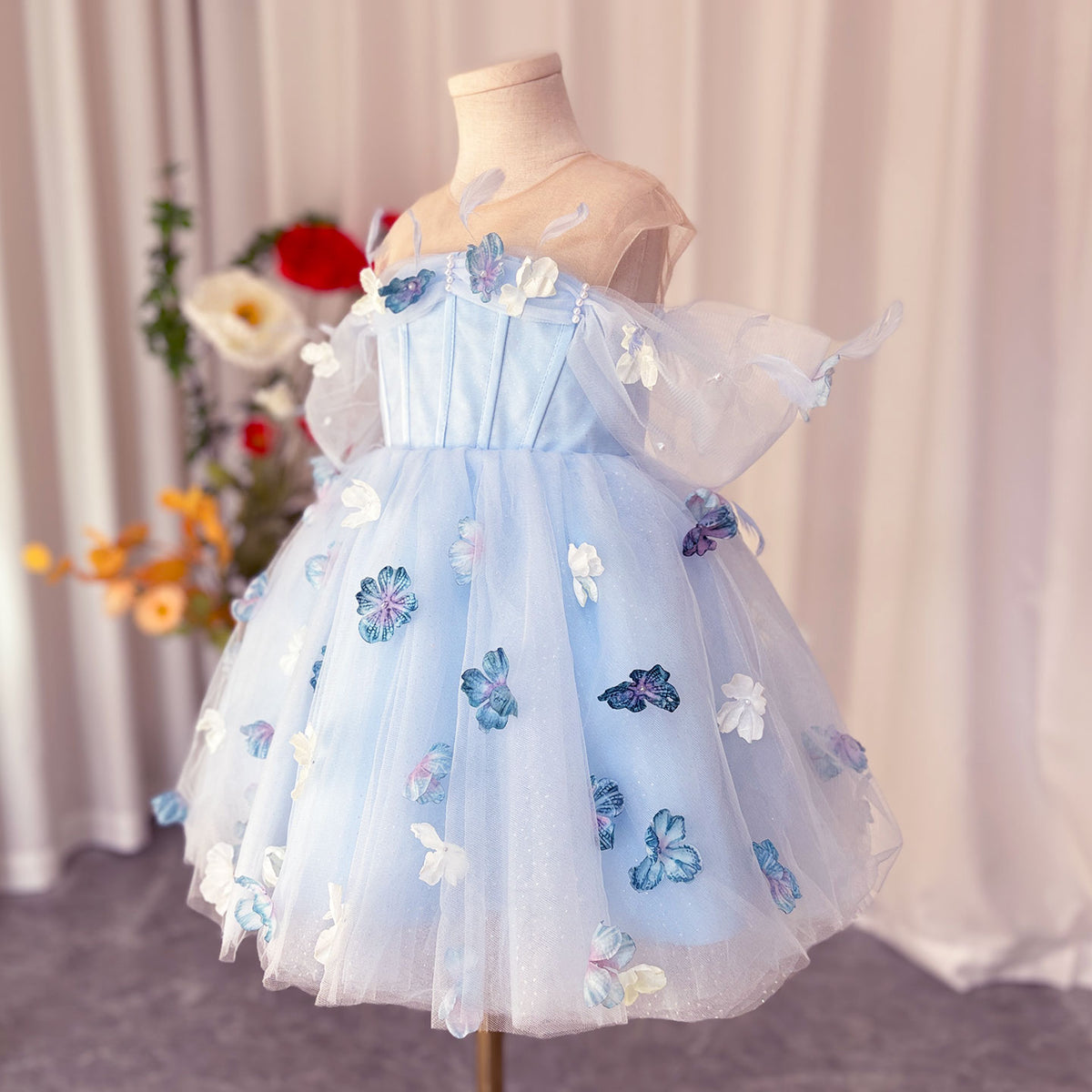 Jill Elegant Blue Girl Bridesmaides Girl Dresses J192