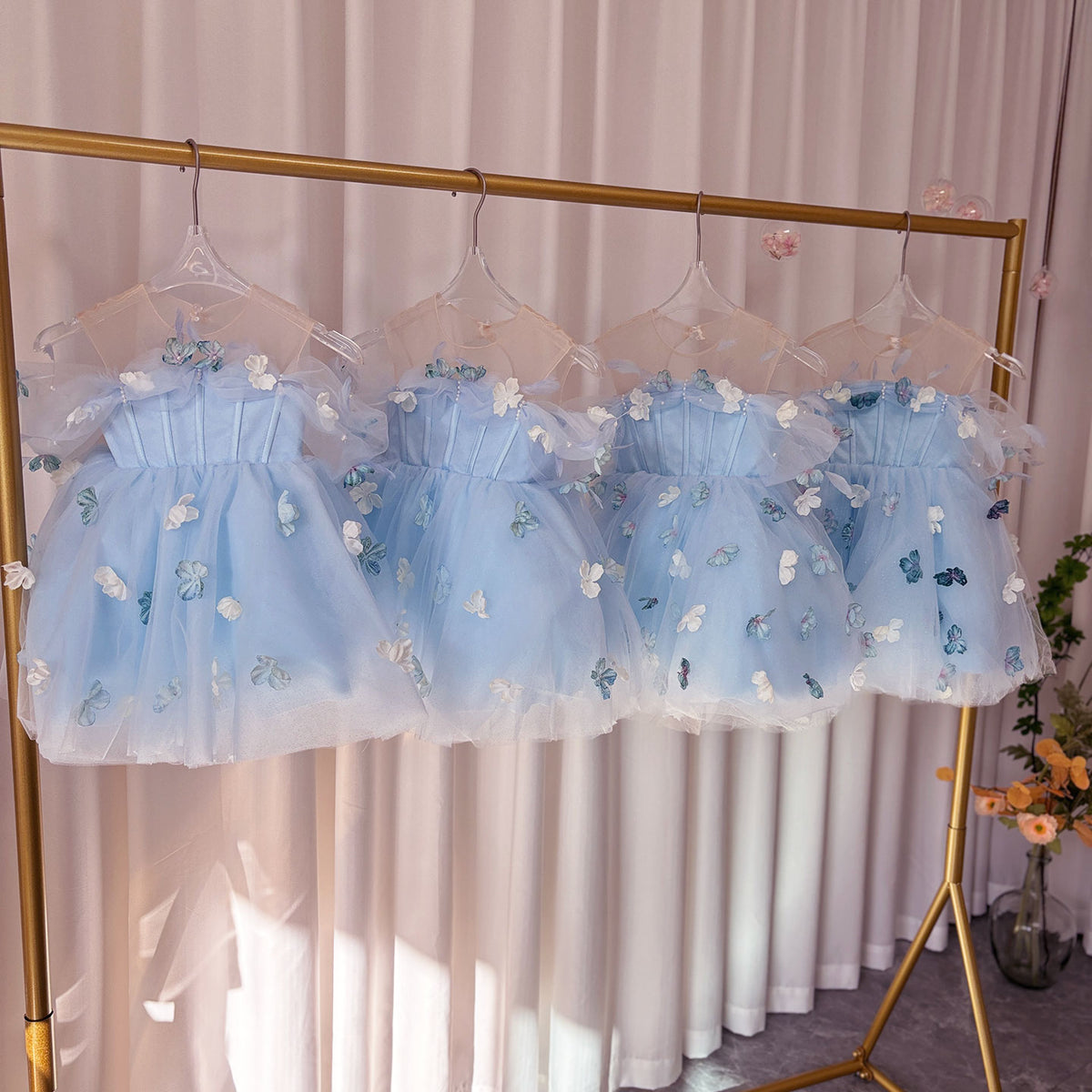 Jill Elegant Blue Girl Bridesmaides Girl Dresses J192