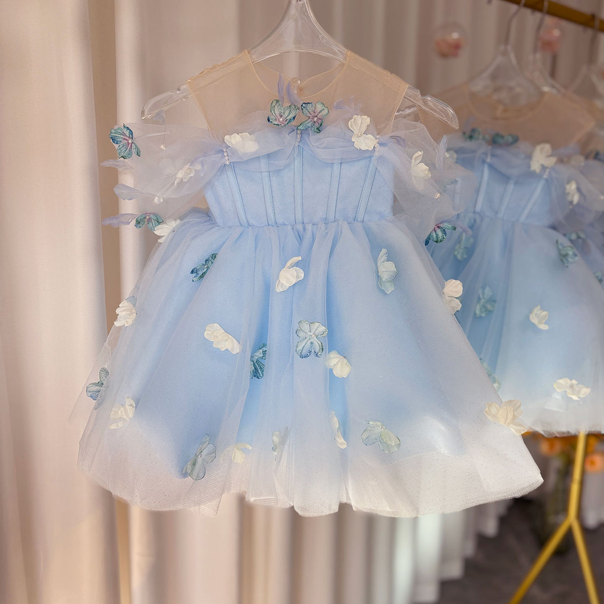 Jill Elegant Blue Girl Bridesmaides Girl Dresses J192