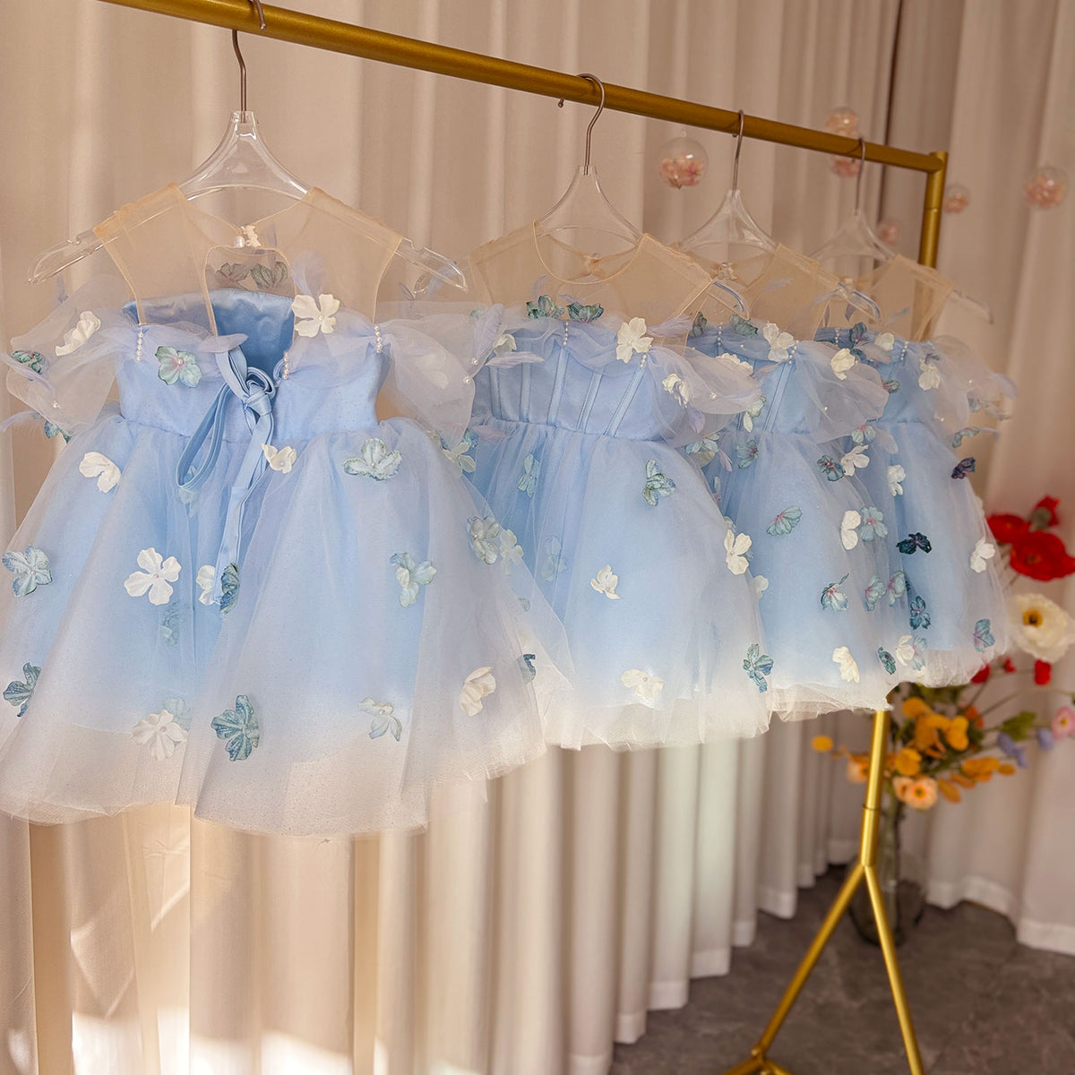 Jill Elegant Blue Girl Bridesmaides Girl Dresses J192